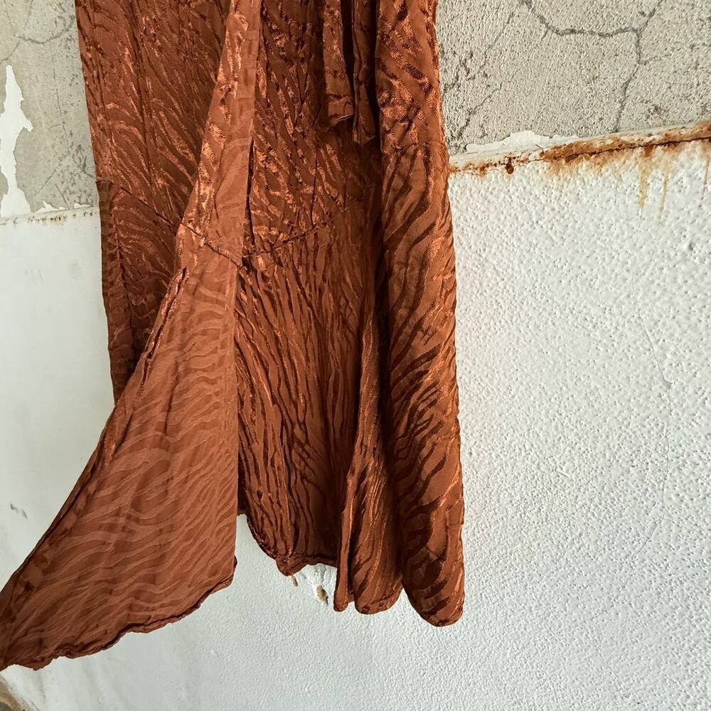 Anthropologie Maeve Midi Skirt Satin Jacquard Copper Tie Waist Crinkle A Line 8 - Picture 4 of 7